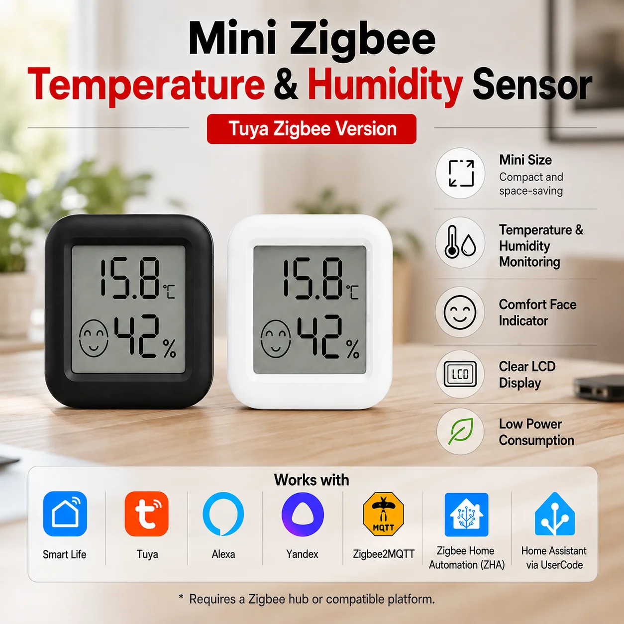 Tuya Zigbee Temperature Humidity Sensor Mini LCD Digital Display APP Remote Control Thermometer Hygrometer