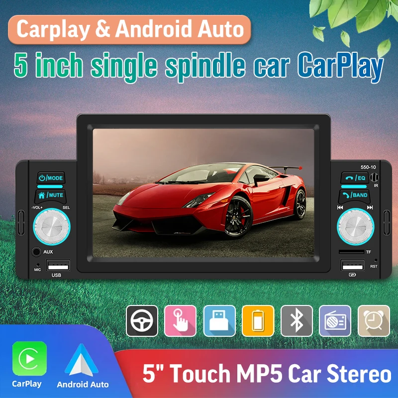 1 din Car Radio Multimedia Video Player Carplay Android Auto Touch Screen Car Stereo MP5 FM Bluetooth USB Camera Car Autoradio