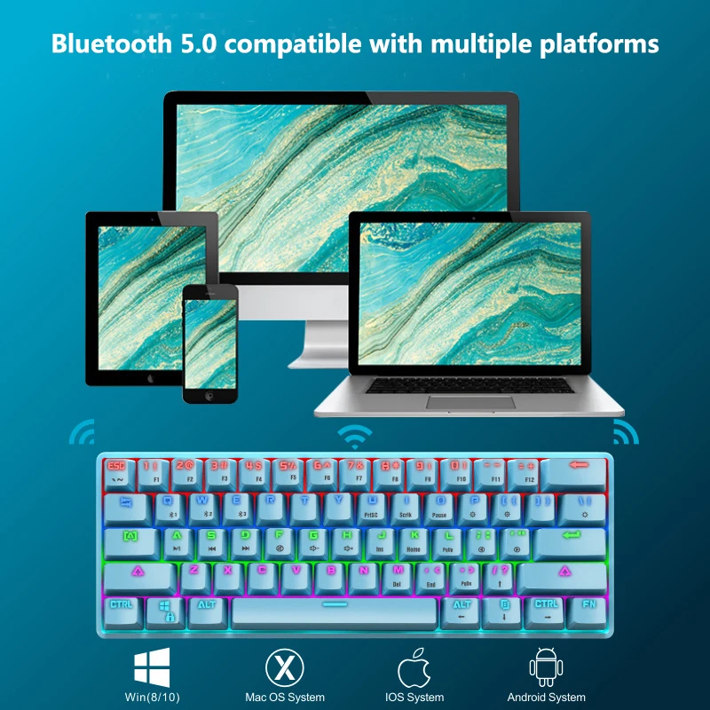 61-key Bluetooth mechanical keyboard RGB luminous game CF LOL office business computer wired charging dual mode