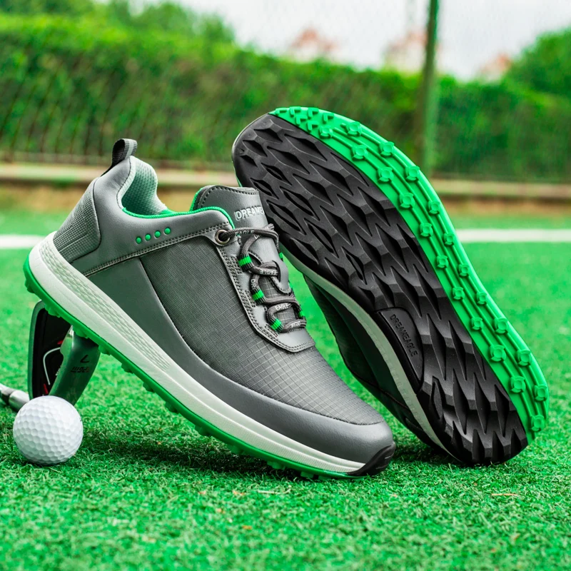 Waterproof Men‘s Leather Golf Shoes Non-slip Spikeless Golf Sneakers Golf Training Sneakers Lace Up Golf Athletic Shoes Beginner