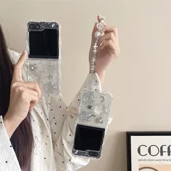 Clear Epoxy Glitter Star Phone Case For Samsung Galaxy Z Flip 6 5 4 Z Flip4 Flip6 Flip5 5G Cover with Chain Strap Silicone Cases