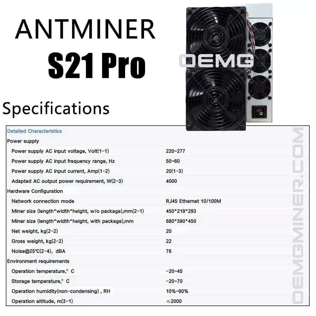 مبيعات مخفضة جديدة Bitmain Antminer S21 Pro 234T 3510W Bitcoin BTC ASIC Miner مخزون جاهز