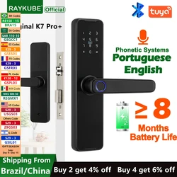 Cerradura de puerta biométrica con huella dactilar RAYKUBE K7 Pro + cerradura inteligente negra aplicación Tuya Bluetooth desbloqueo cerradura electrónica sin llave