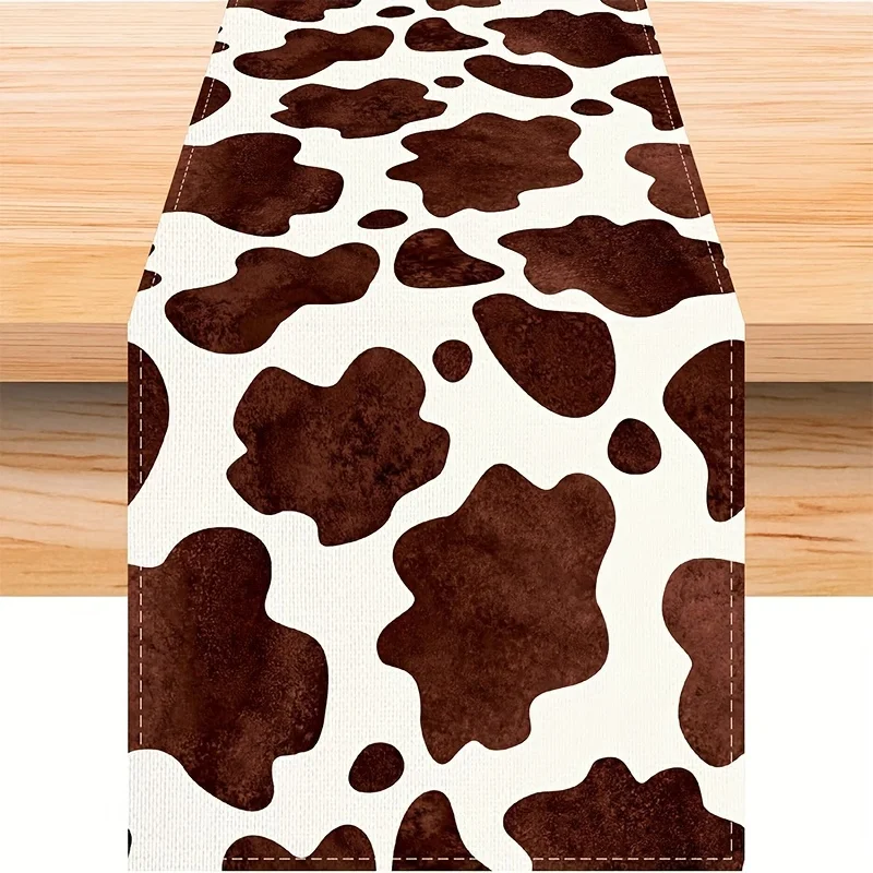 

1 штука скатерти-дорожки в стиле кантри, с коричнево-белым принтом коровы, подходит для праздников, украшения стола, домашнего декора, семейных встреч и украшения кухни в стиле фермы и тематики вечеринок.