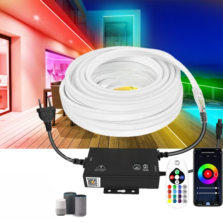 Tuya WiFi LED-neonstrip RGB-striplicht 220 V EU Waterdicht IP67 Flexibele tape 1-100 m LED-neonbord 5050 Afstandsbediening Bluetooth APP - afbeelding 2