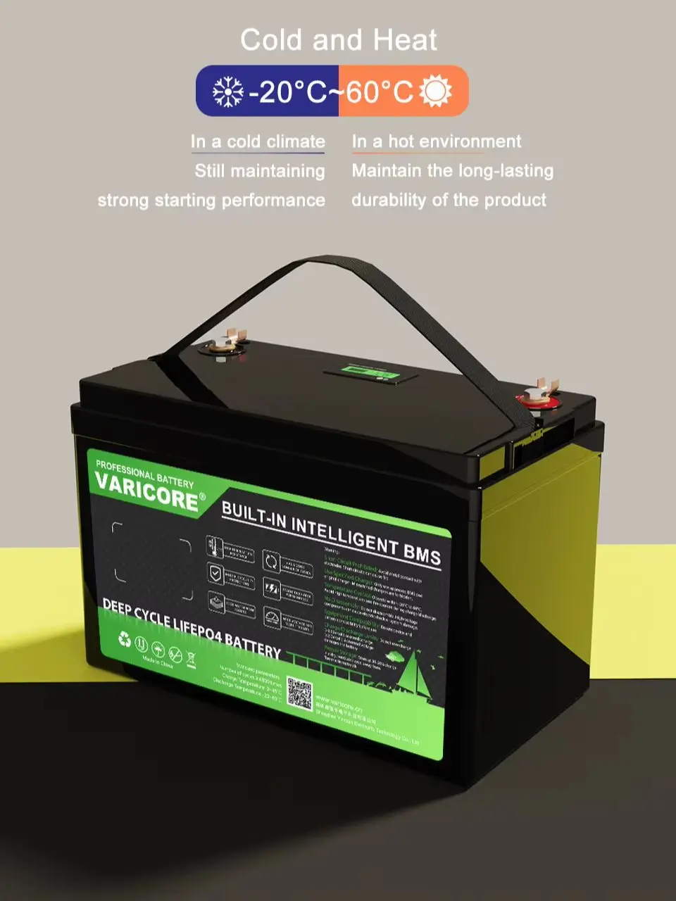 Varicore 12V LiFePo4 Batterie 120AH 6000+ Zyklen mit BMS-Schutz, Klasse-A-Zellen, EU-Lager, steuerfrei für Wohnmobile und Solaranlagen