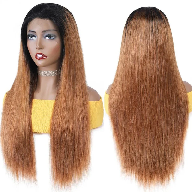 13x4 Hd Ombre Wigs 1B/30 Colored Lace Front Human Hair Wig For Women Honey Blonde Straight Hd Lace Frontal Wig Glueless Install
