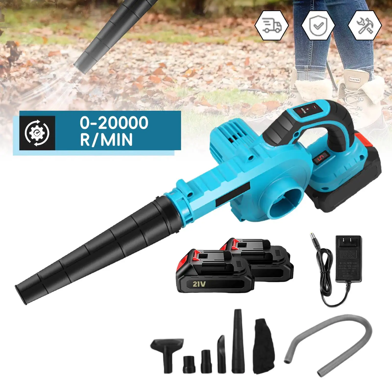 21V Cordless Electric Air Blower&Suction Leaf 2 in1 5 Speed Computer Dust Cleaner Collector Power Tools For Makita 18V Battery