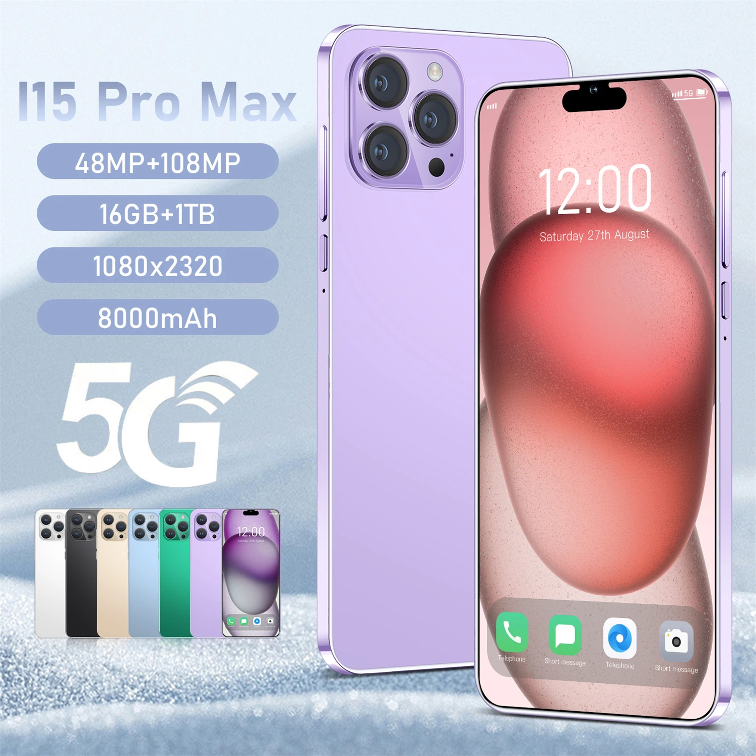 

i15 Pro Max 2025 New Smartphones 16GB+1TB Google NFC celulares 7.3-inch HD 8000mAh 5G WiFi Cell Phones 48MP+108MP Mobile Phones