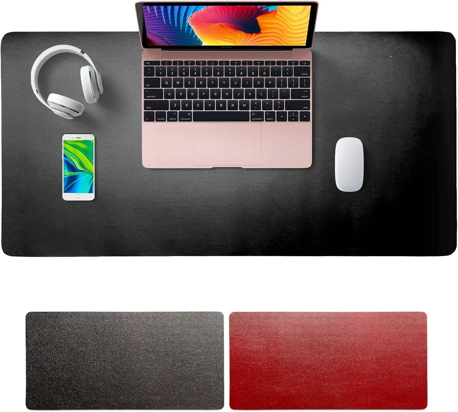 Non-Slip Waterproof Dual Multifunctional Desk Pad 80x40cm,Dual-Side Use Desk Mat Protector (Red/Black)