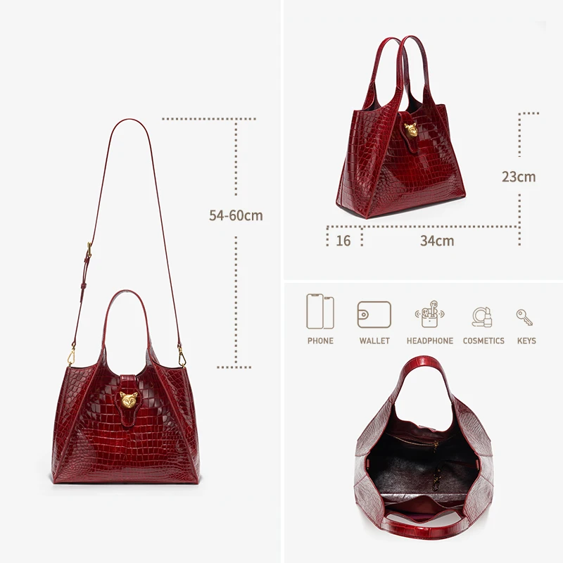 New 2026 Light Luxury Crocodile Pattern Genuine Leather Women\'s Messenger Bag Commuter Versatile Large Capacity Handbag