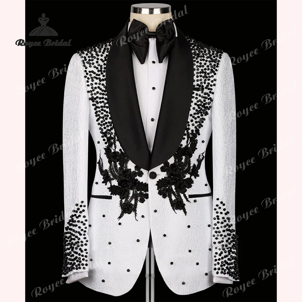 Luxury Two Piece Single Breasted Men's Suit Wedding 2026 Appliques Crystal Slim Fit Casual Evening Party costume homme mariage