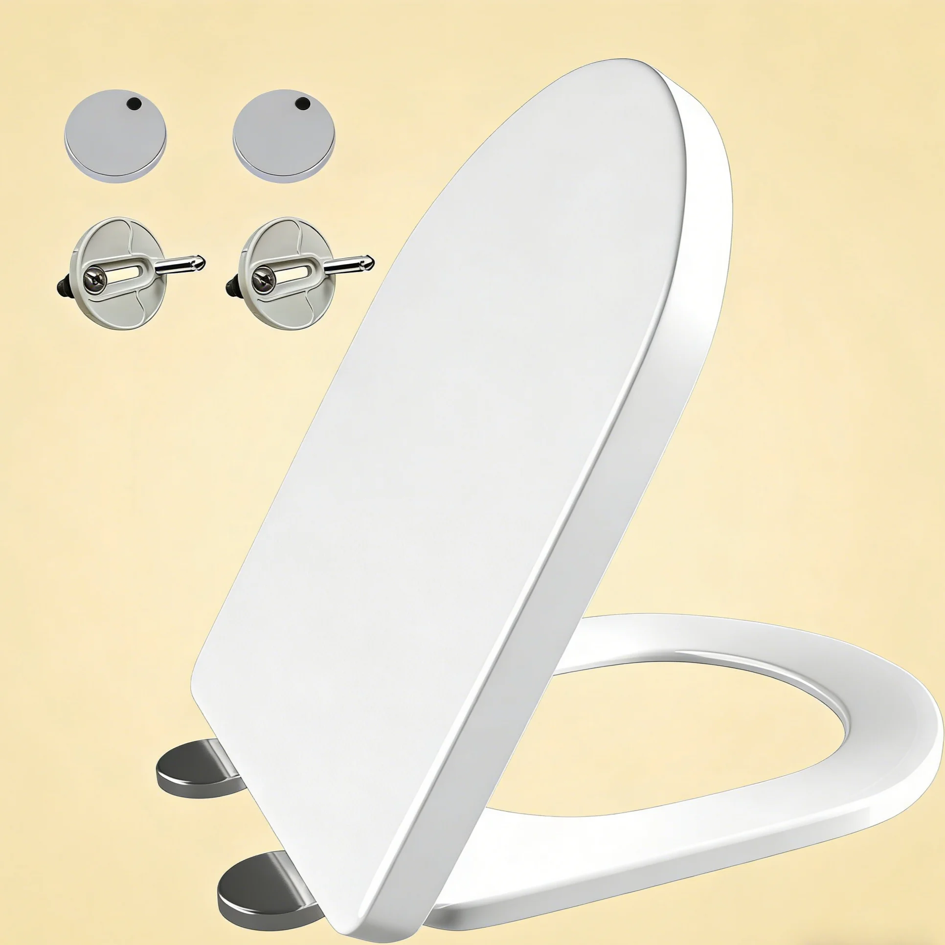 Couvercle de toilette en forme de D avec fonction de descente automatique et de dégagement rapide - Couvercle avec charnière réglable - Blanc