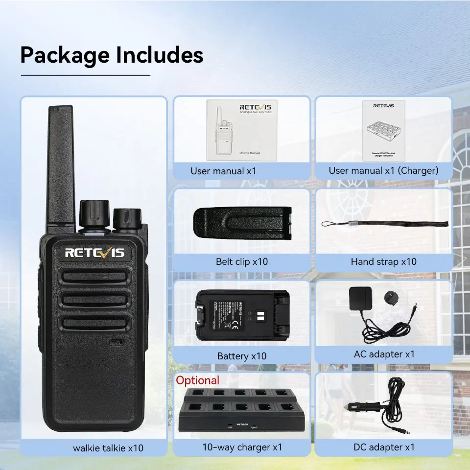 Retevis RT668 Walkie-Talkie, 10-teilig, Kommunikation, tragbares kabelloses Set, USB-Ladestation, Lizenz kostenlos für Restaurantsicherheit – Detail 10