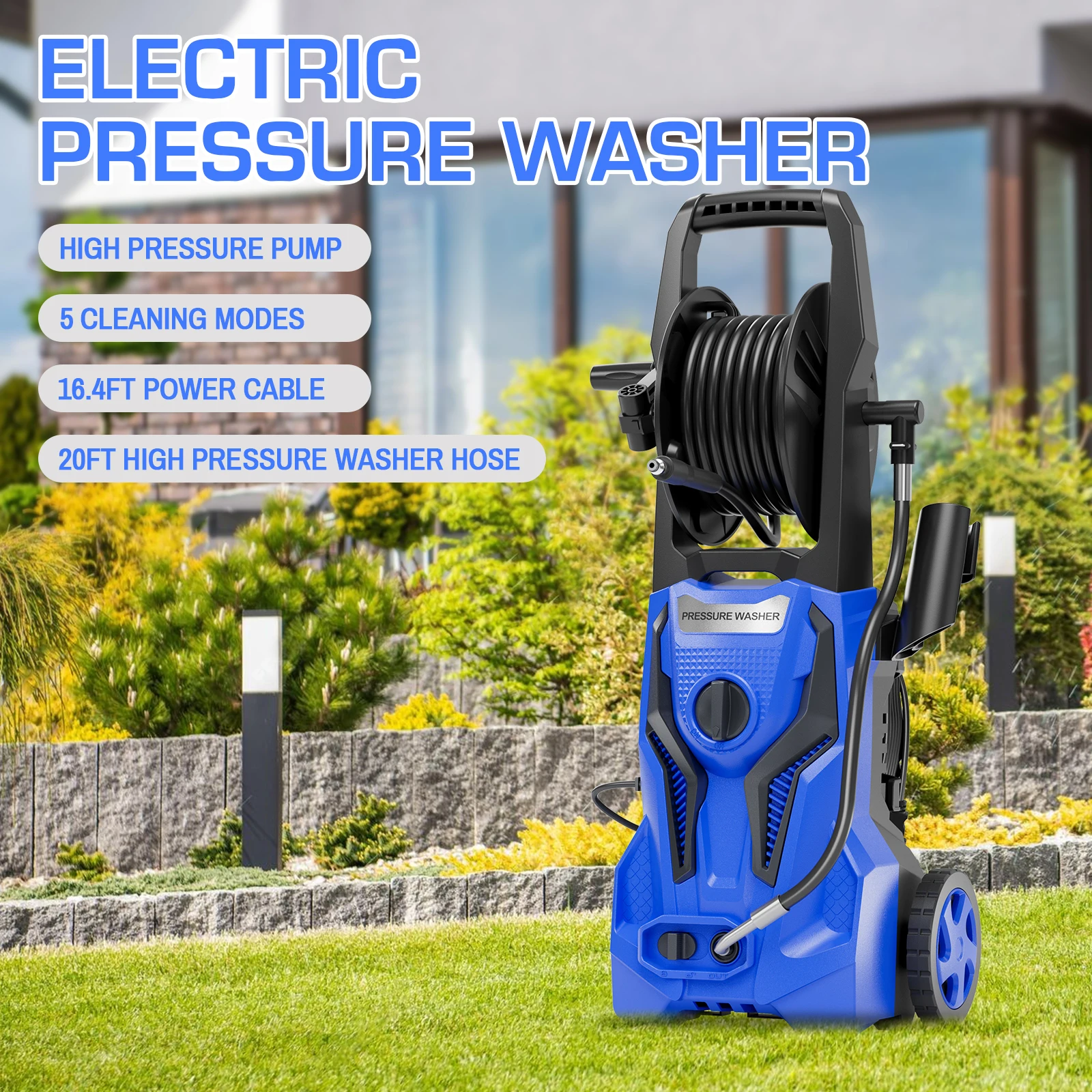 Electric Pressure Washer - 5000PSImax 3.2GPM  Power Washer for Cars Washing with 20FT Pressure Hose, Blue