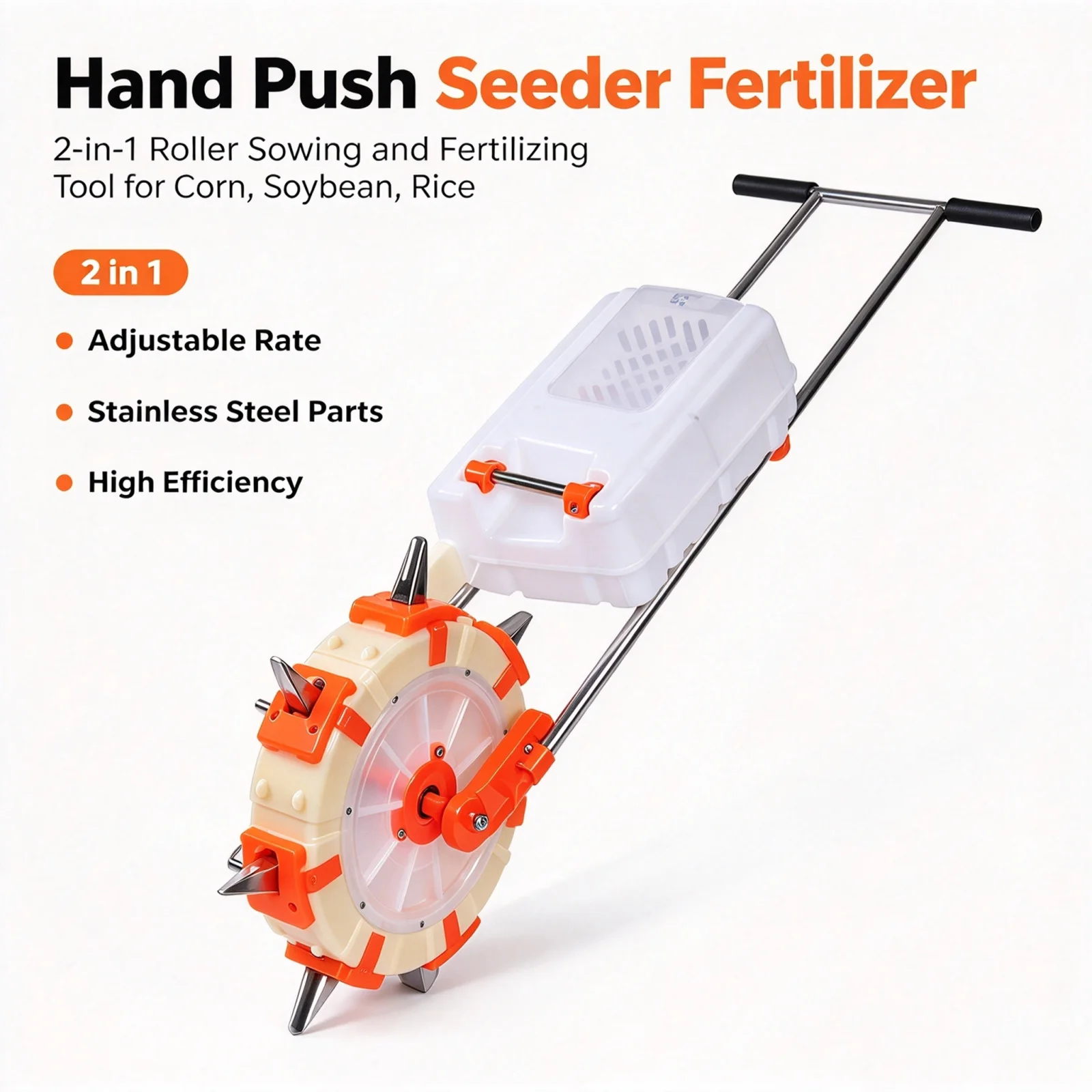 Hand Push Manual Seeder Fertilizer Spreader 2 in 1 Corn Planter Garden Seed Sower for Corn Soybean Peanut Planting