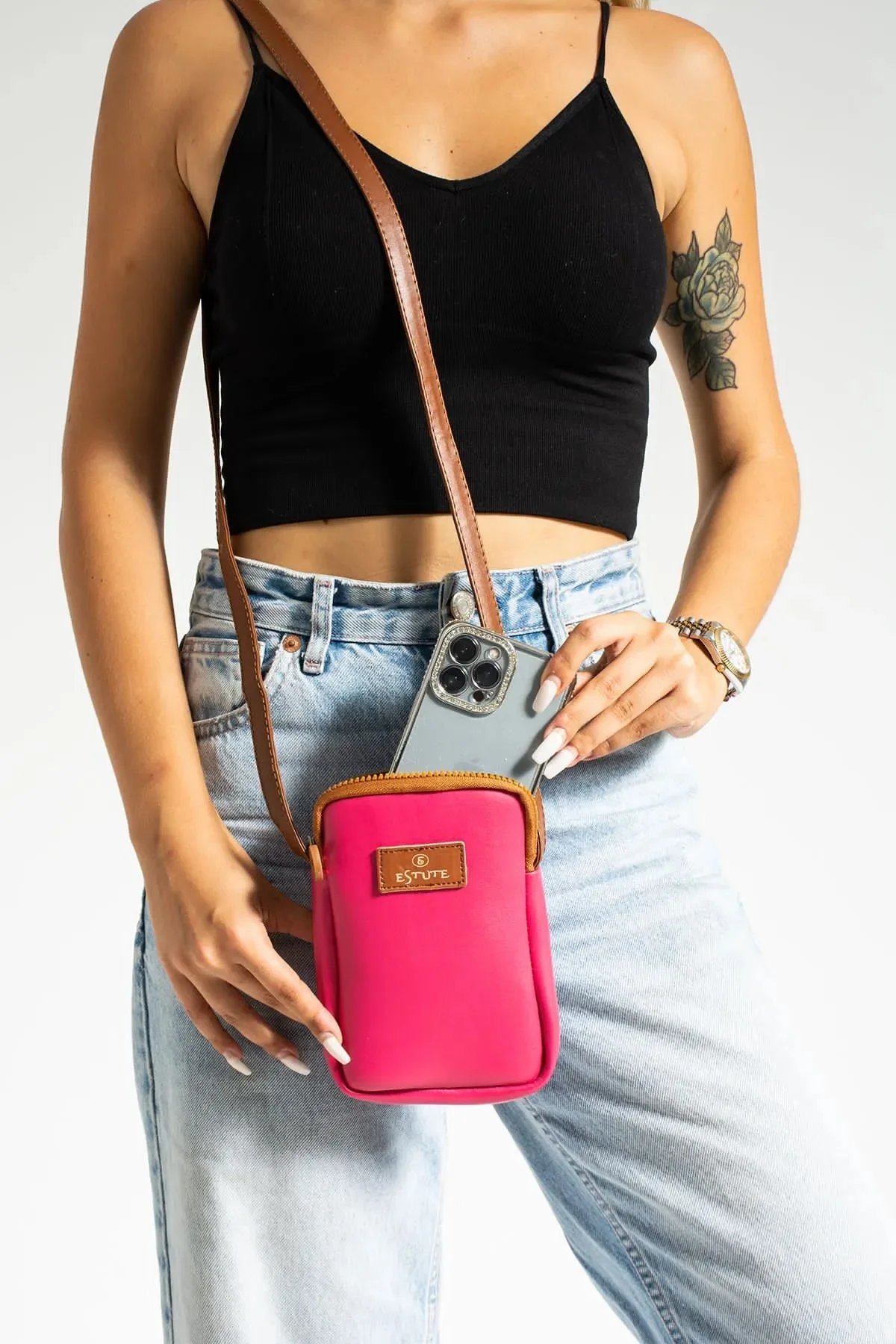 Unisex 2 Delige Verstelbare Schoudertas Met Telefoonhouder Ultra Licht En Comfortabel