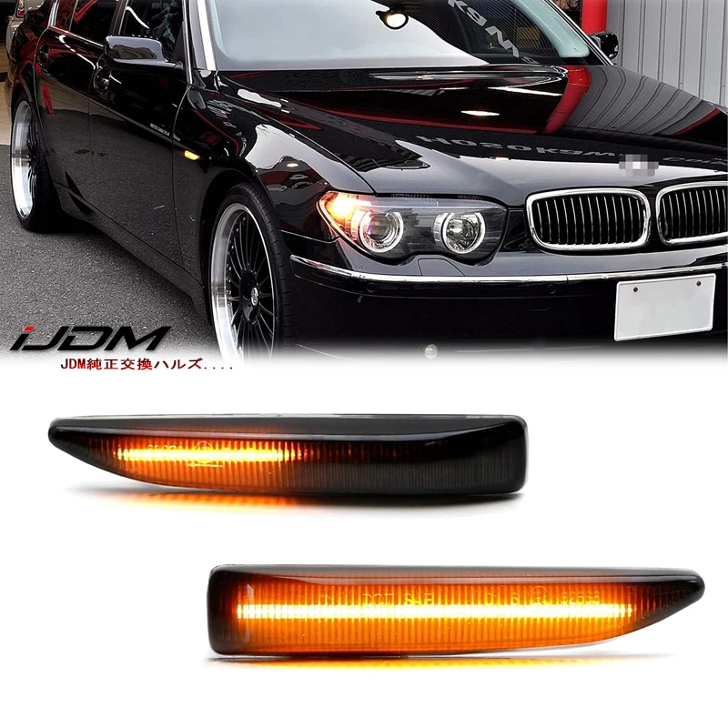 2pcs LED Side Marker Mirror Indicator Lamp Flowing Water Turn Signal Light Amber For BMW 7 Series E65 E66 E67 E68 2001-2008