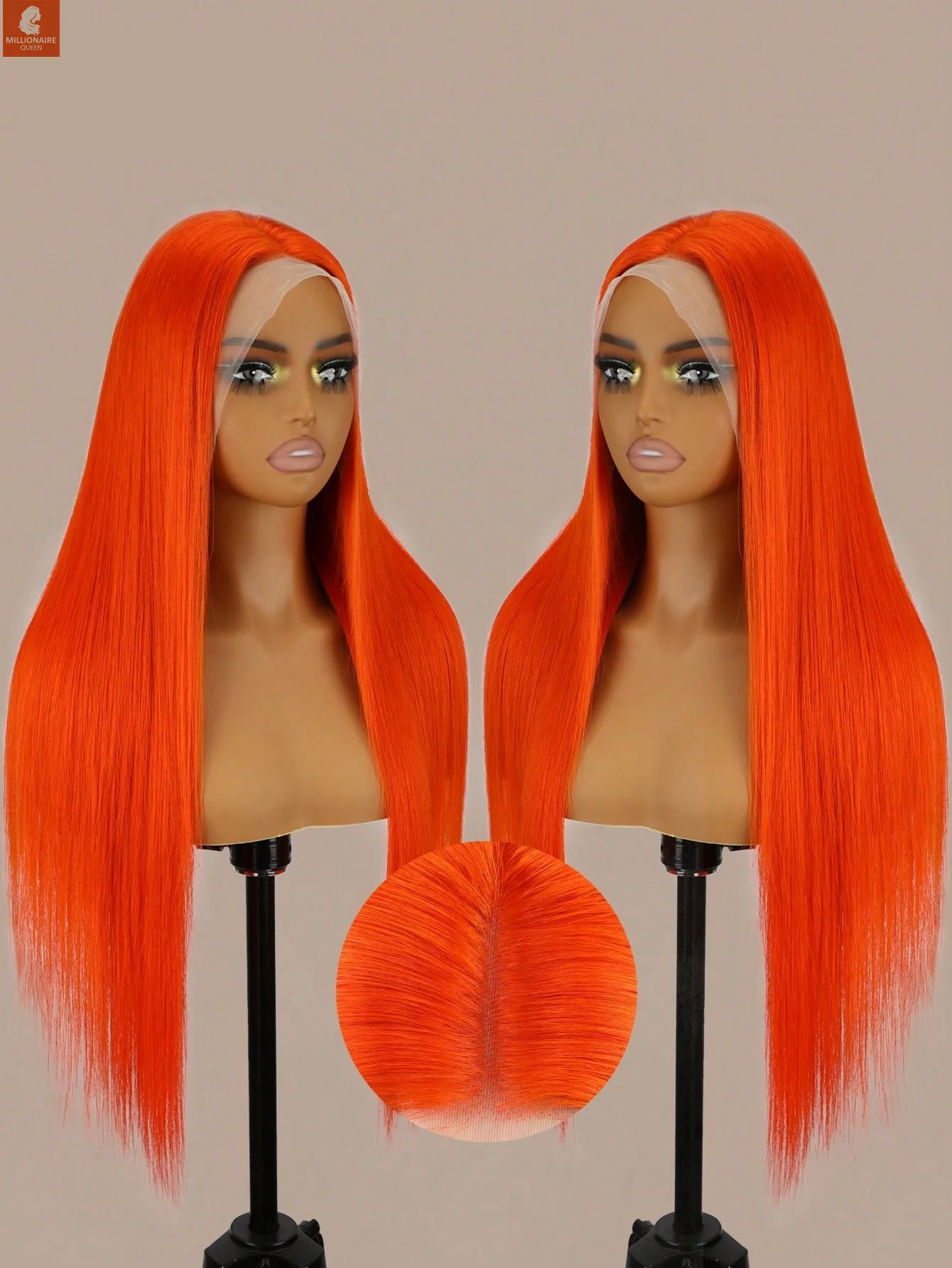 30Inch Glueless Wear And Go 13x4 Transparent Lace Front Wig Orange 180 Density Straight 100% Human Hair for Black Women