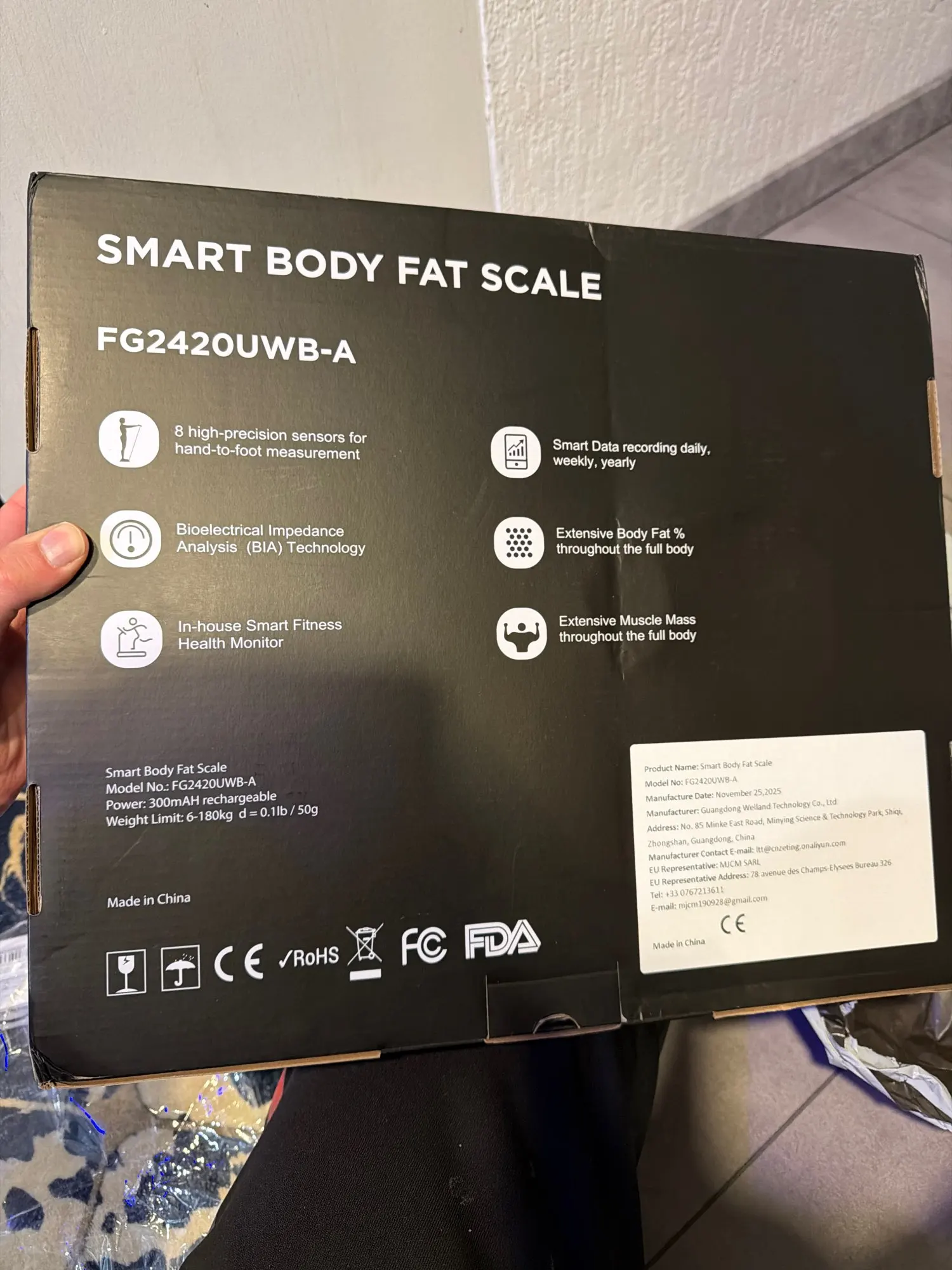 Smart Body Composition Scale with Handheld Sensor – 1.5 m Spiral Cable | Fitness & Health Tracker