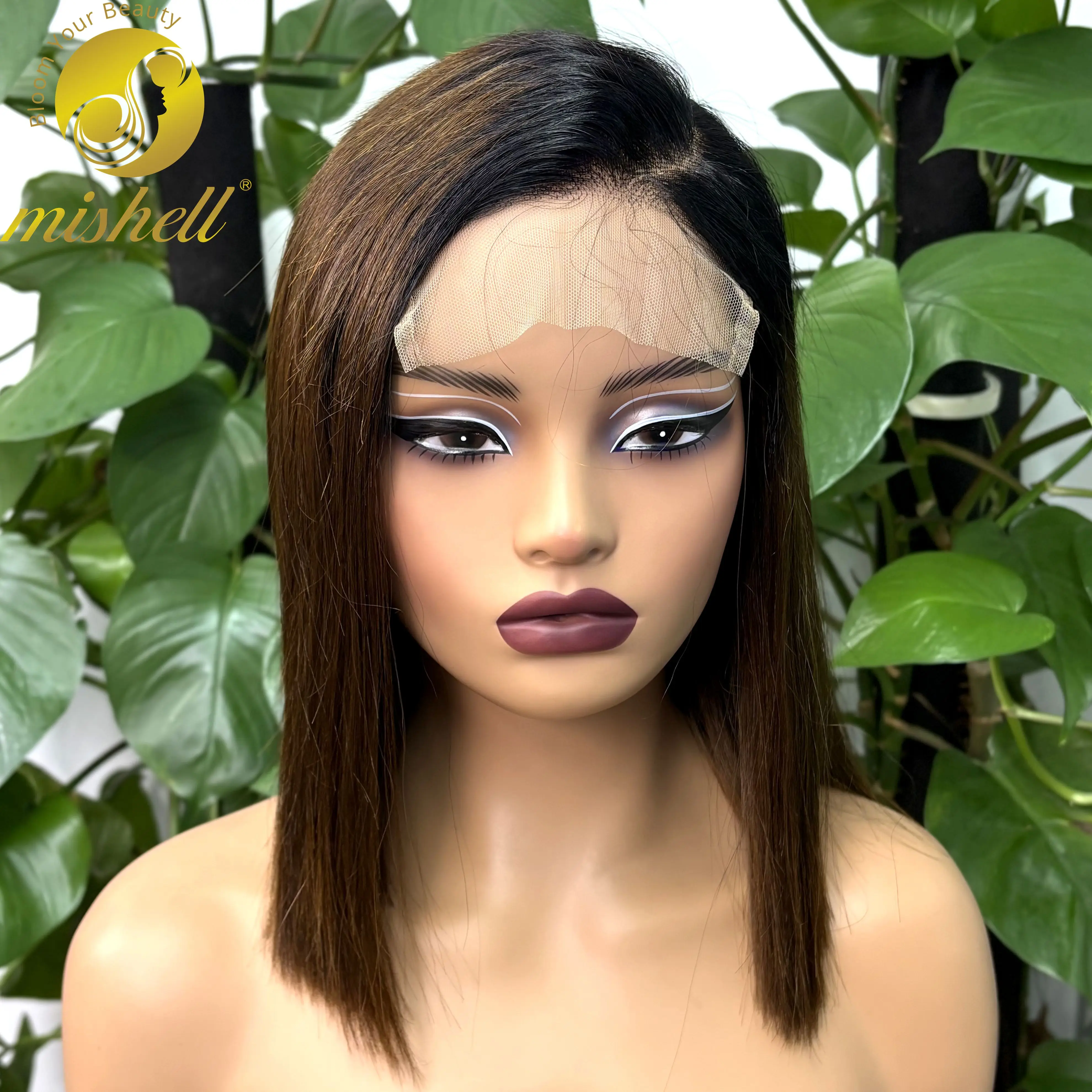 280% Density 5x5 Glueless C Part Lace Closure Bob Wig Human Hair Wigs Short Double Drawn Colored Bone Straight Bob Wig For Women