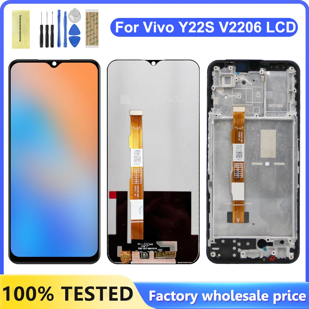 High Quality Display for Vivo Y22 V2207 Lcd Display Touch Screen Digitizer Assembly with Frame for Vivo Y22s V2206 LCD Repair