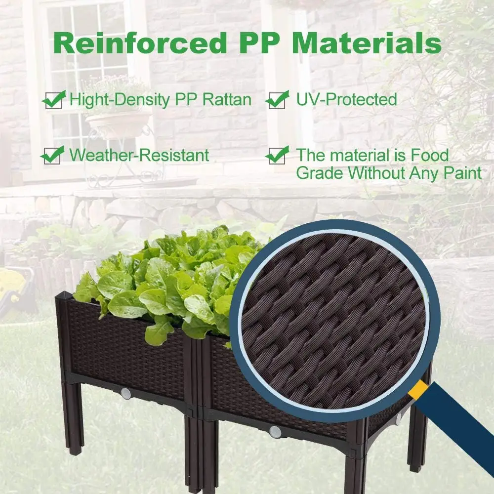 Elevated Raised Garden Bed, Splicable Plastic Planter Box with Drainage Holes, Outdoor Raised Growing Container for Flowers, Vegetables and Herbs, Great for Balcony, Patio and Backyard Garden image 2