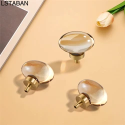 Solid Copper Pigeon Eggs Kitchen Cabinet Handles Brass Cupboard Wardrobe Door Knob Champagne Gold Crystal Furniture Drawer Pulls