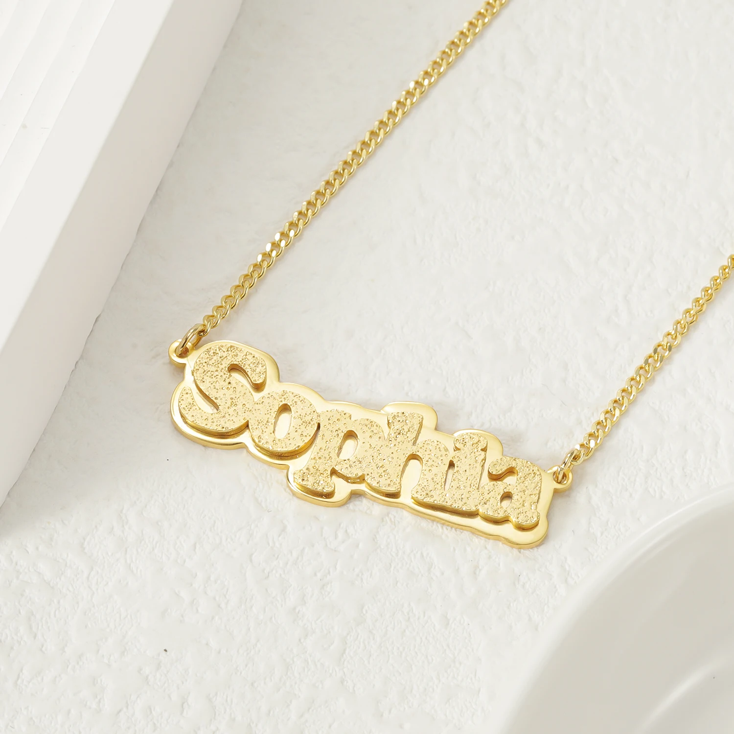 MYDIY Customized Name Necklace Press Sand Welding Stainless Steel Retro 18K Gold Plated Accessories Women Jewelry Christmas Gift