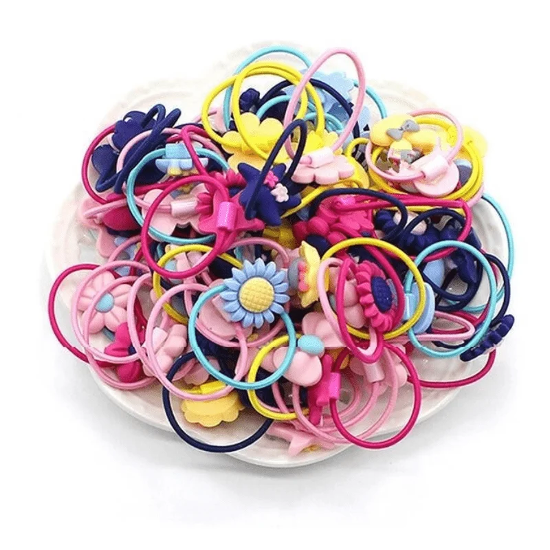 50pcs Cute Cartoon Elastic Hair Ties Candy Color Decorative Accessories For Girl