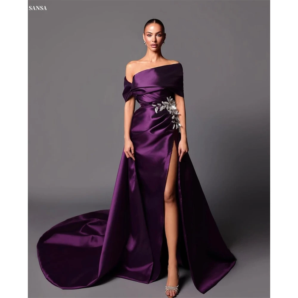 

Sansa индивидуальное фиолетовое платье русалки со съемным шлейфом для выпускного со складками и разрезом по бокам Vestidos De Noche длиной до пола, торжественное вечернее платье 2025