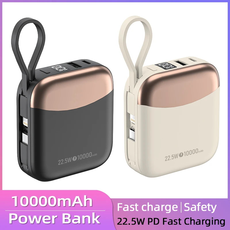 Image of 10000mAh Tragbare Powerbank mit PD 22,5W Schnellladung Kleine Powerbank mit Integriertem Doppelkabel für iPhone Android iPad Flugzeug