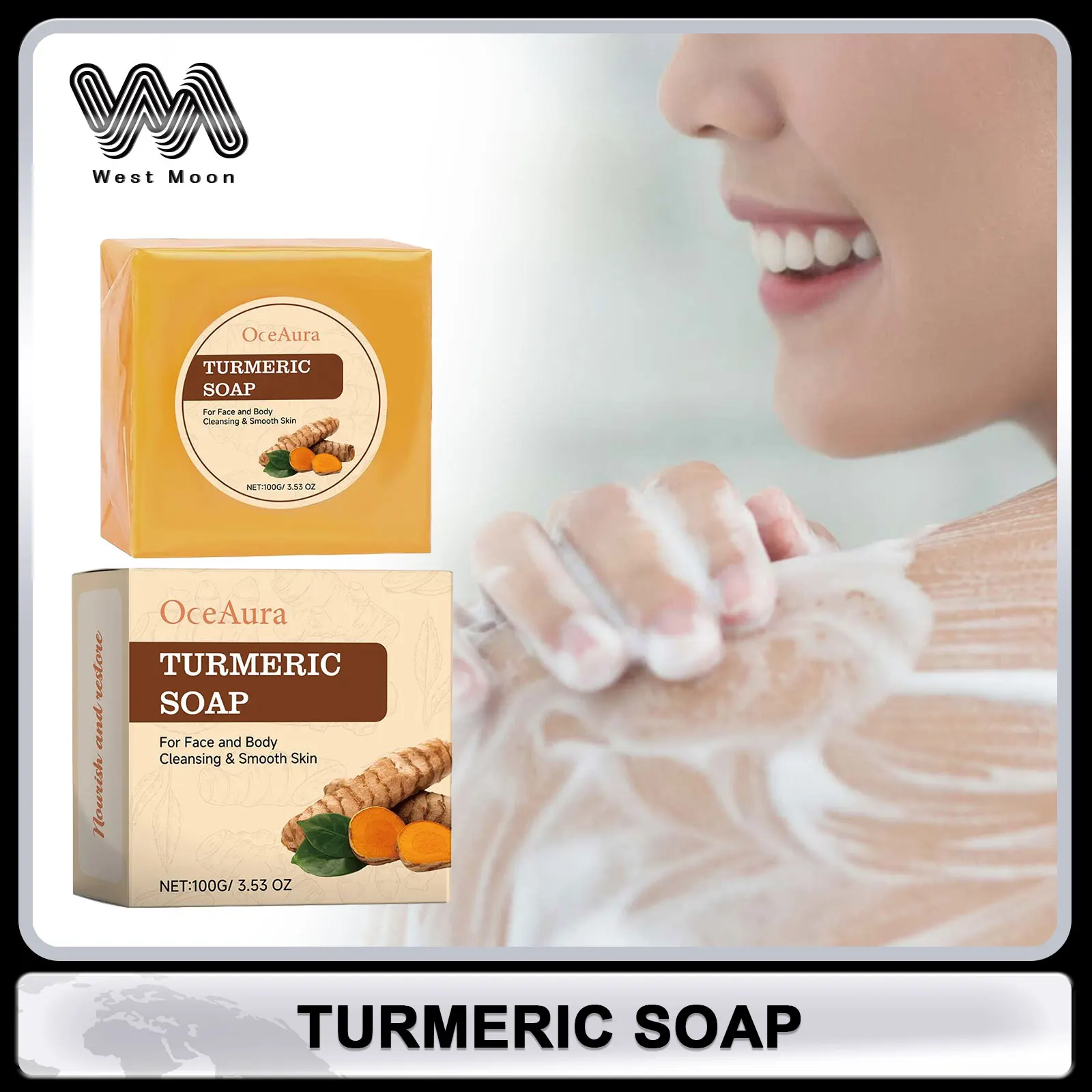 Turmeric Soap Deep Cleaning Body Acne Remove Pimples Dark Spots Whitening Moisturising Smoothing Skin Gentle Cleansing Products