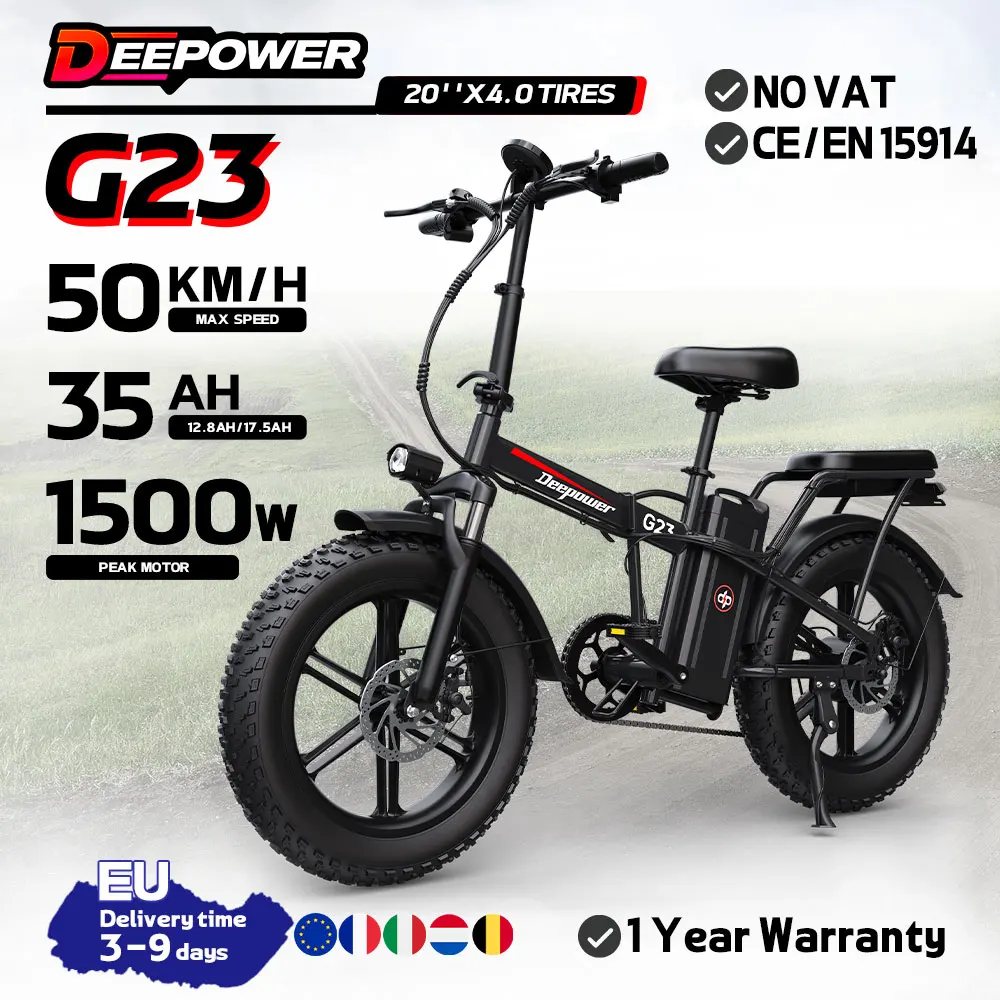 DEEPOWER G23 Bici elettrica pieghevole per adulti City Ebike 48V12.8Ah Batteria rimovibile 1500W per ciclisti di consegna di cibo Bicicletta elettrica