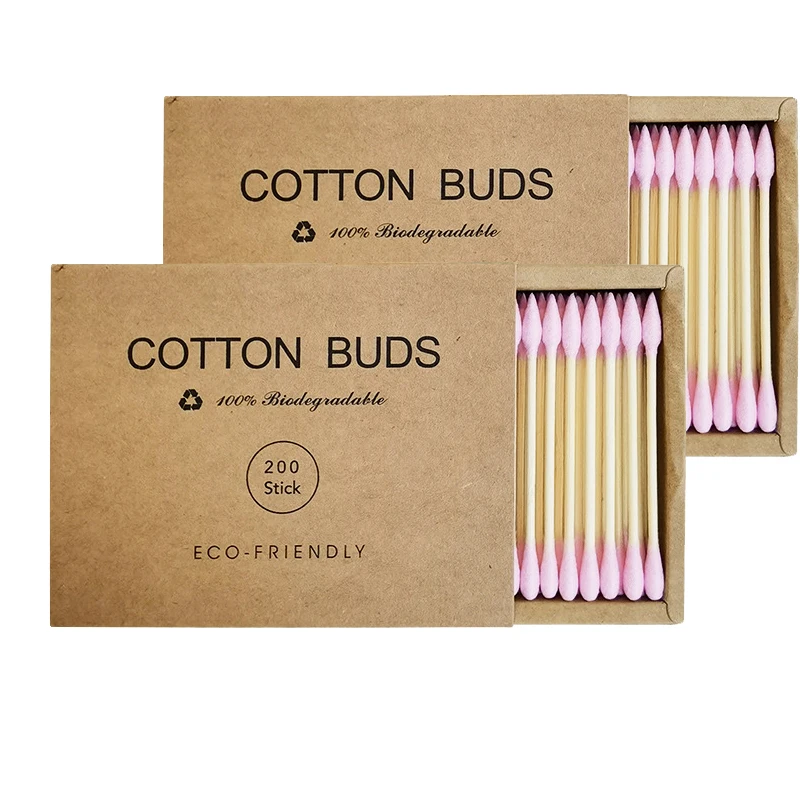 Two boxes of bamboo cotton swabs 400 pcs, organic wooden cotton swabs, suitable for make-up, cleaning wounds, cleaning dirt