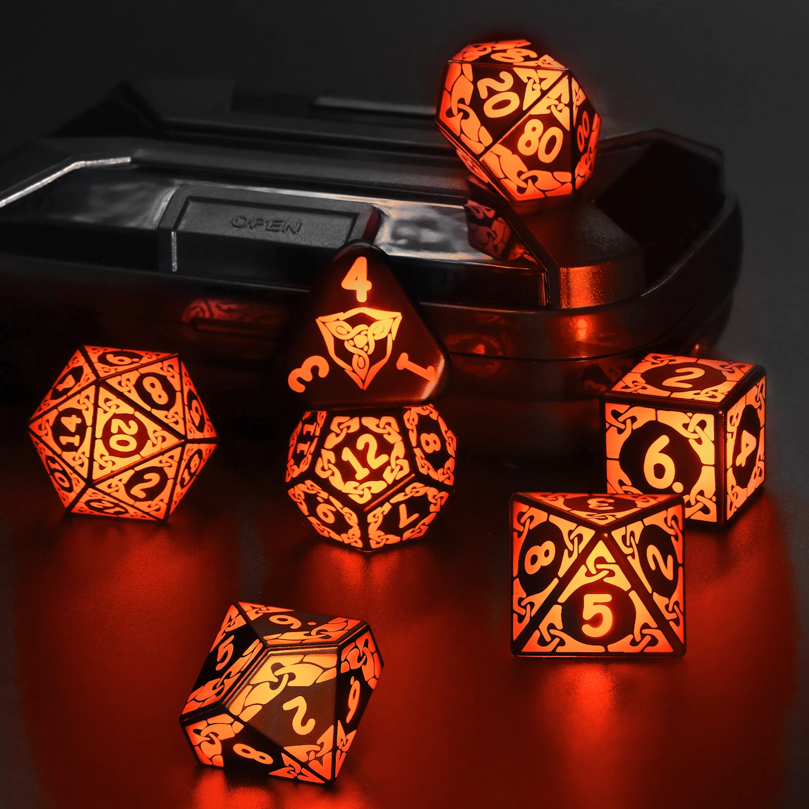 DND Dice Wireless Charging Orange LED Dice Rechargeable Light up Dice Set for Dungeons and Dragons Role Playing Game