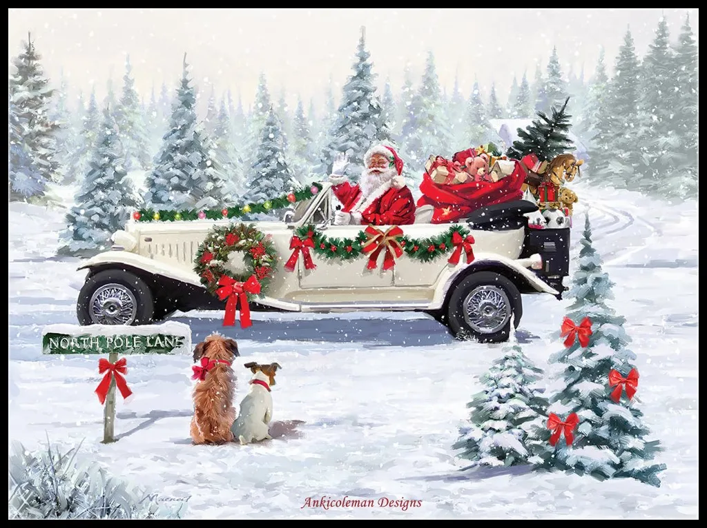 Santa’s Car - Counted Cross Stitch Kits - DIY Handmade Needlework Embroidery 14 CT Aida Sets DMC Color