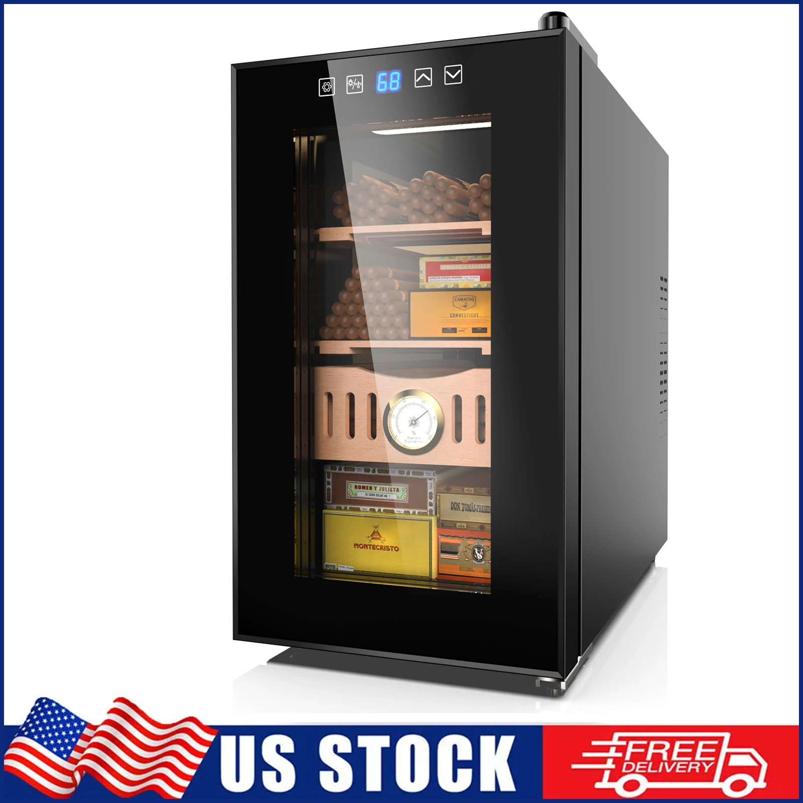 25L Electric Humidor 200 Counts Cigar Humidor Cabinet Cooling Temperature Control Cigar Fridge Spanish Cedar Wood Shelves