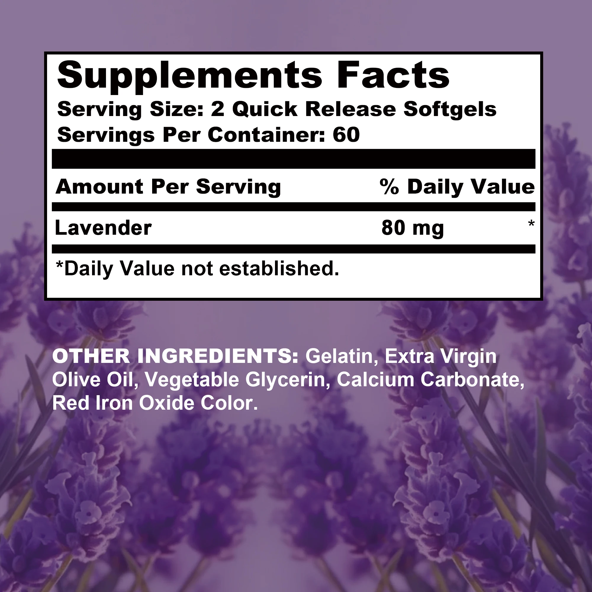 Lavender Capsules - Calms, Relieves Tension and Stress, Soothes Mood, Promotes Healthy Sleep - 120 Capsules