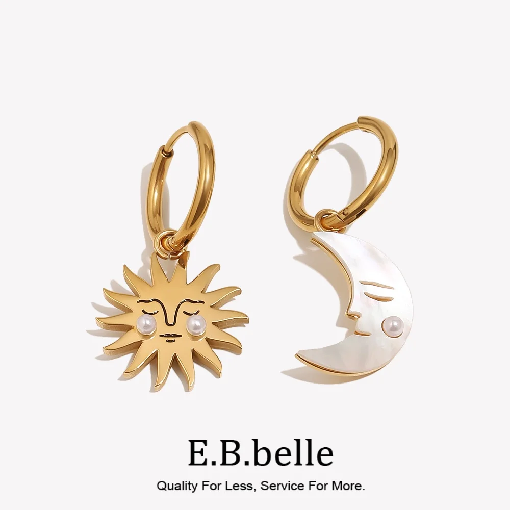 E.B.belle Neue Kreative Asymmetrische Sonne Mond Creolen PVD Überzogene Urlaub Frauen Mode Ohr Schmuck Accessroies
