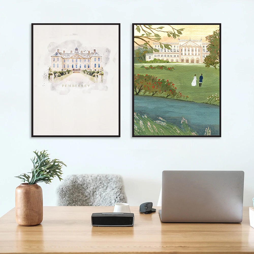 Pride and Prejudice Poster Pemberley Literary Wall Art Print Jane Austen Classic Artwork Canvas Painting Reading Room Wall Decor