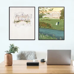 Pride and Prejudice Poster Pemberley Literary Wall Art Print Jane Austen Classic Artwork Canvas Painting Reading Room Wall Decor