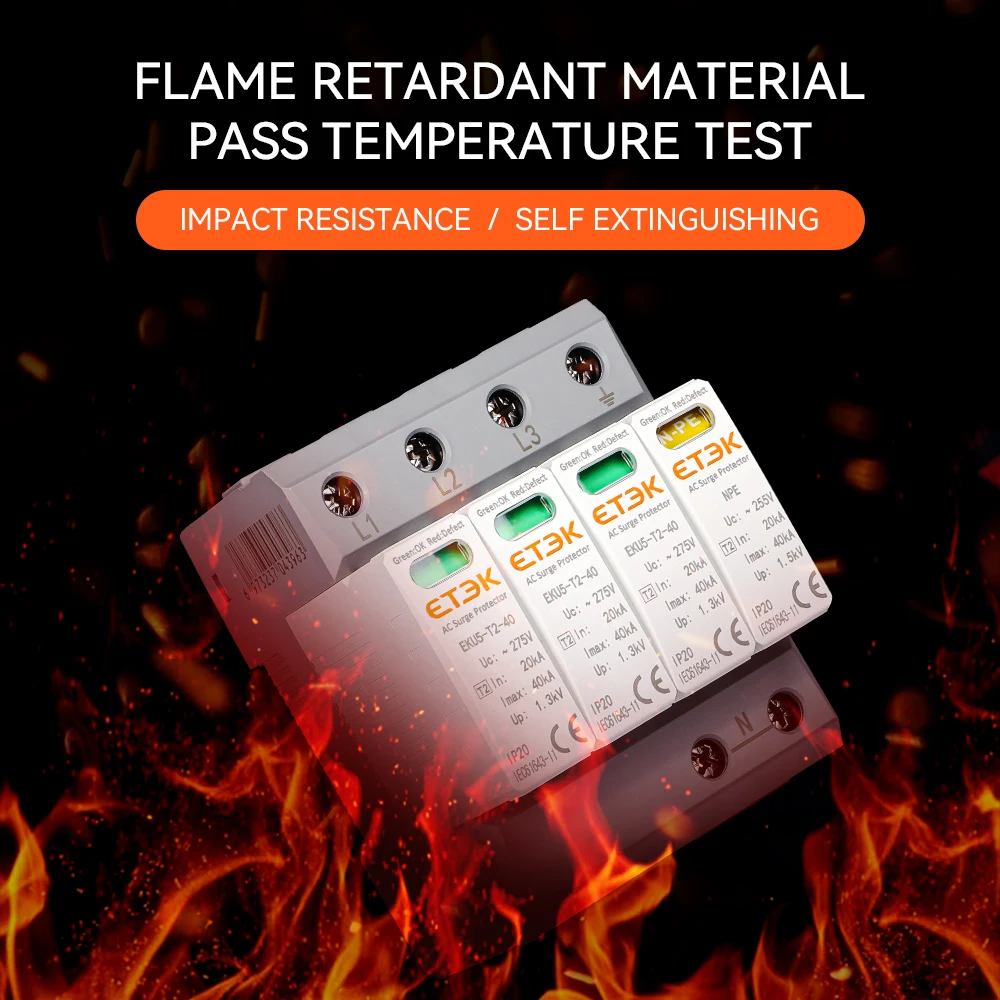 Imagem -03 - Dispositivo Protetor do Impulso da Casa de Etek Protetor Prendedor tipo t2 Spd C.a. 4p 20ka40ka 3p Mais Npe 275v Eku5-t2403pn275