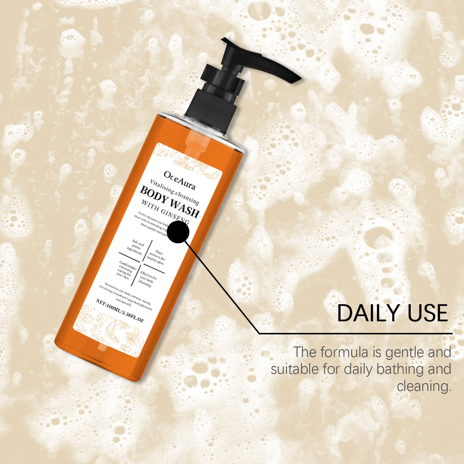 Ginseng Body Wash Hyaluronic Acid Natural Botanical Blend Refreshing Revitalizing Skin Smoothing Softening Enhancing Radiance Healthy Glow Bath Shower Gel