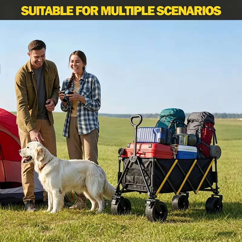 Ultra-Compact Collapsible Wagon Cart,Portable Cart，Pets Carts，with Large All-Terrain Beach Wheels and Drink Holder for Sports, Shopping, Camping,Beach, Grocery Shopping,Gardening