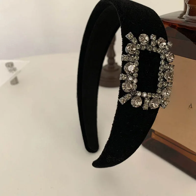 Koreański styl damski Rhinestone aksamitna opaska na głowę kobiece mycie twarzy minimalistyczna obręcz do włosów zaawansowane codzienne akcesoria do włosów z opaską na głowę — zdjęcie 2