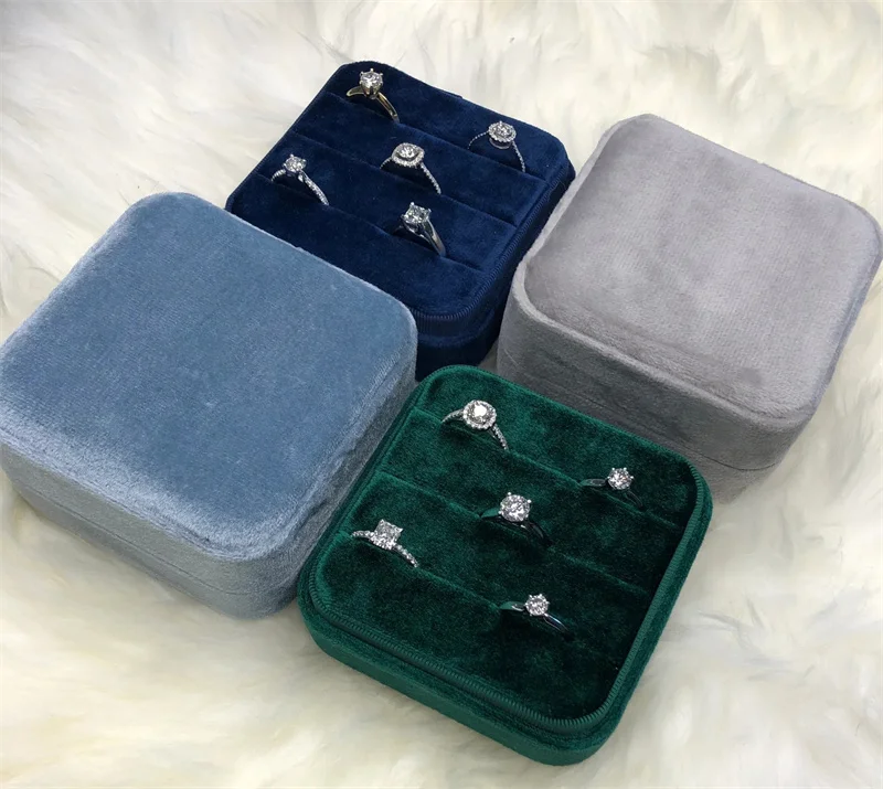 Velvet Ring Box Holds Up To 9 Rings Luxury Keepsake Jewelry Box Display For Travel Engagement Ring and Storage