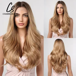 CharmSource Synthetic Lace Wig Brown Ombre Lace Front Wigs Long Wavy with Dark Root Wigs for Women Daily Cosplay