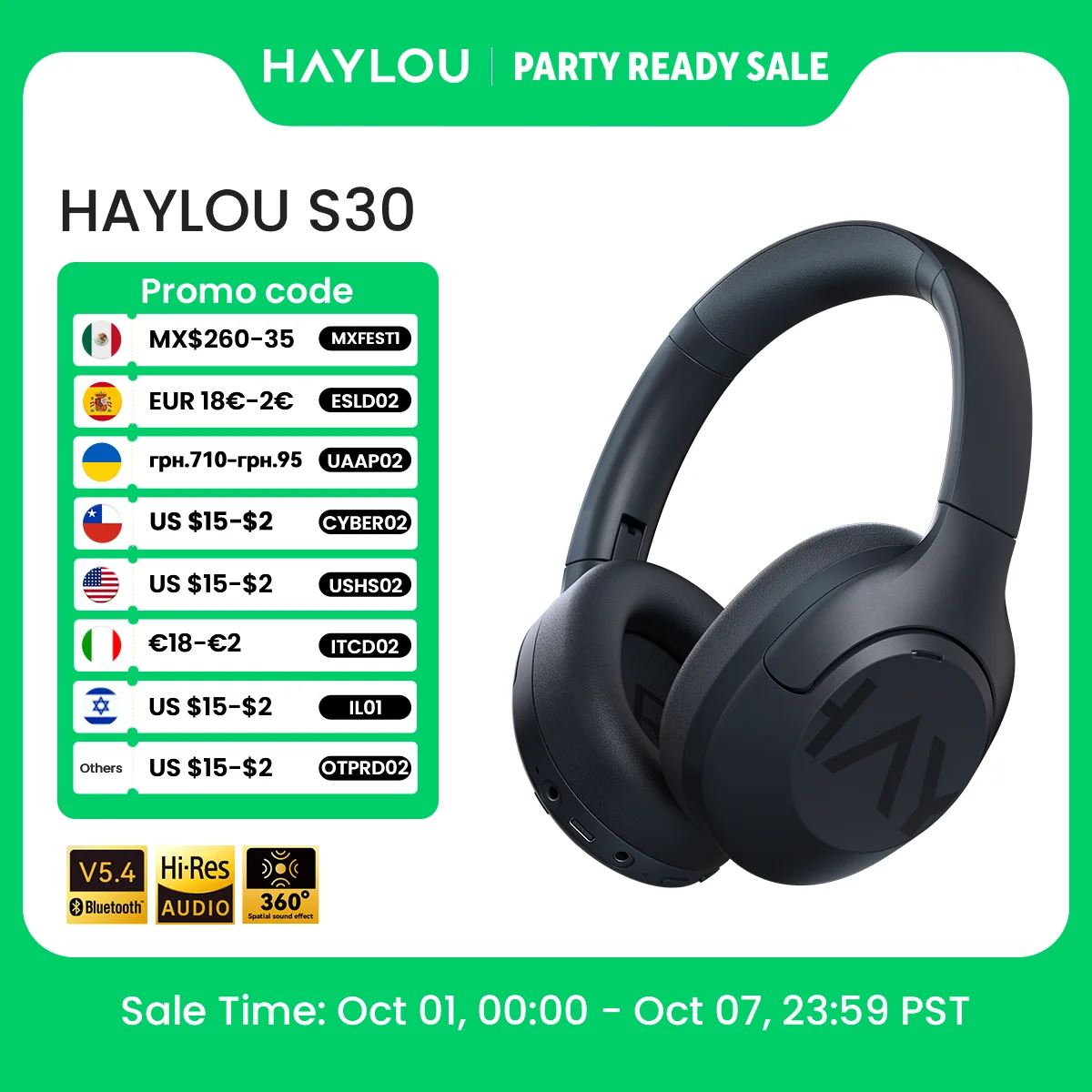 HAYLOU S30 Fones de ouvido sem fio com Bluetooth 5.4 Fones de ouvido com cancelamento de ruído adaptável de 43 dB e driver de 40