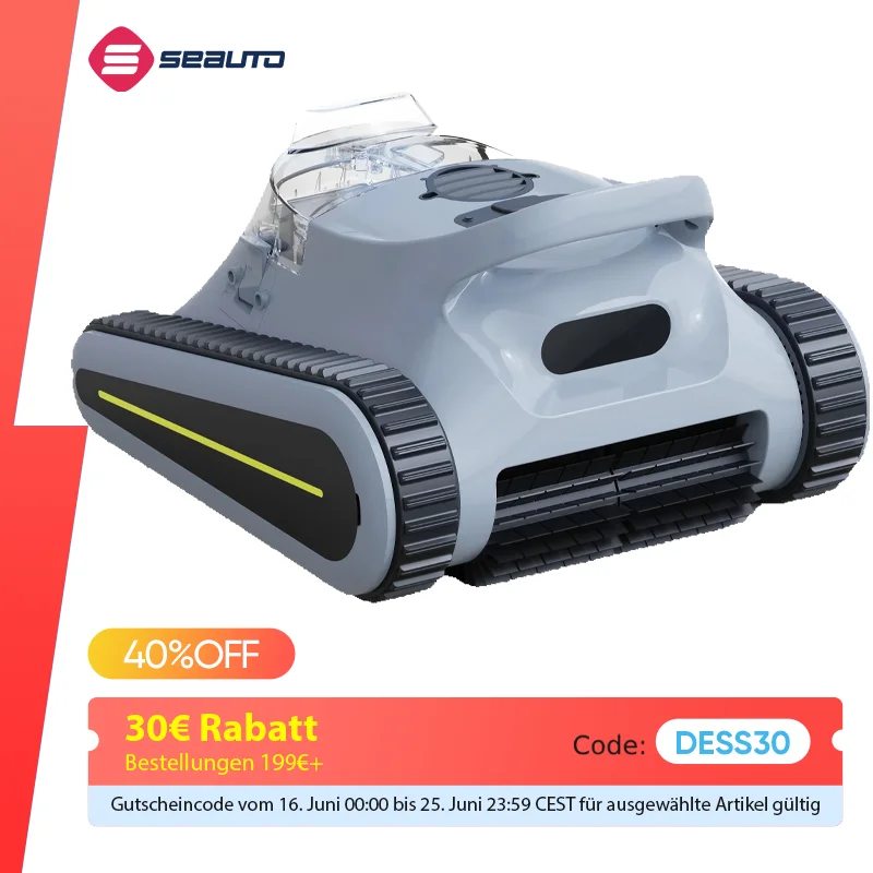 Seauto Crab Pro Roboter-Poolsauger, 45.000 Pa leistungsstarke Saugkraft, Wandklettern, geeignet für Wände und Böden mit 2200 Quadratfuß